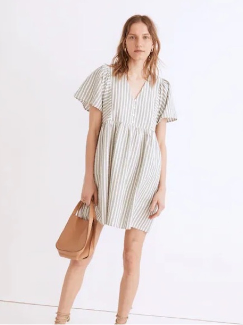 Madewell Seersucker Flutter-Sleeve Mini Dress in Stripe (M)
